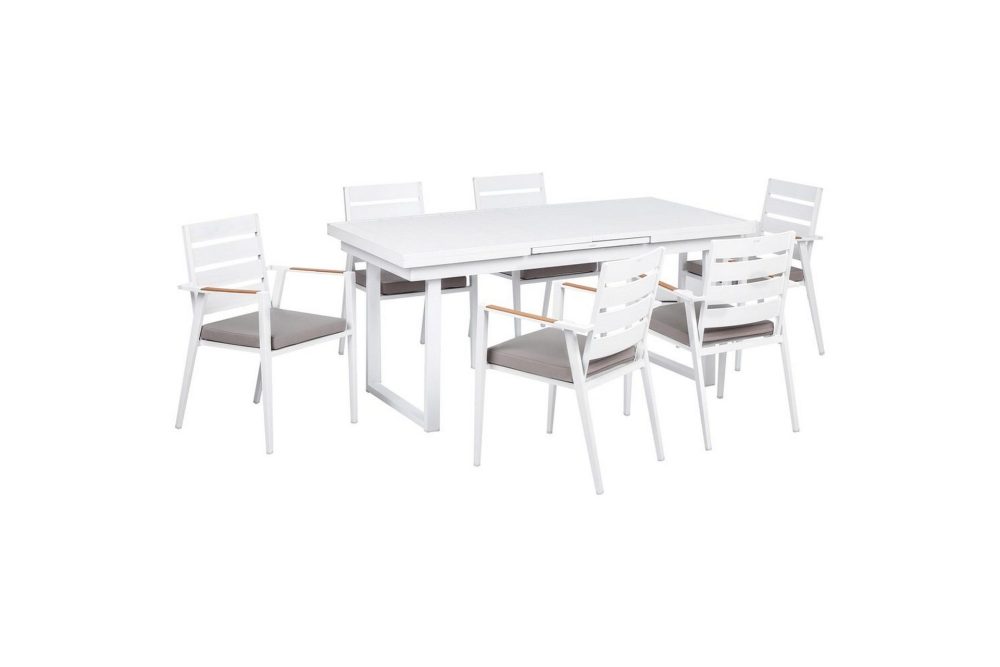 Matsalsset Valcanetto/Taviano Vitt/grått/ljust trä, 6-Sits