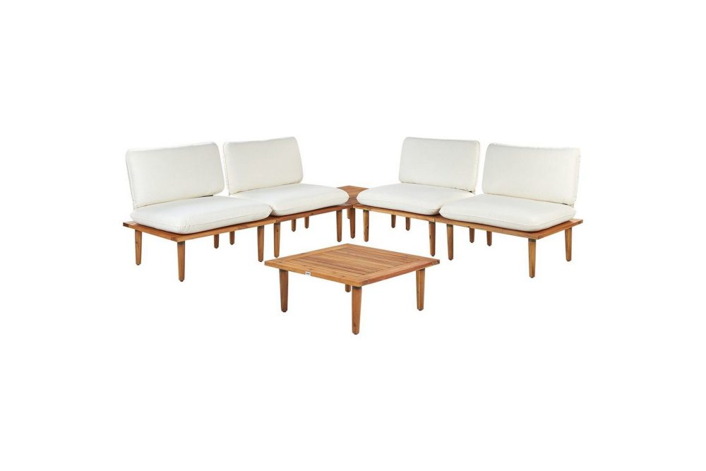 Loungegrupp med bord Frascati Vit/ljust trä, 4-Sits