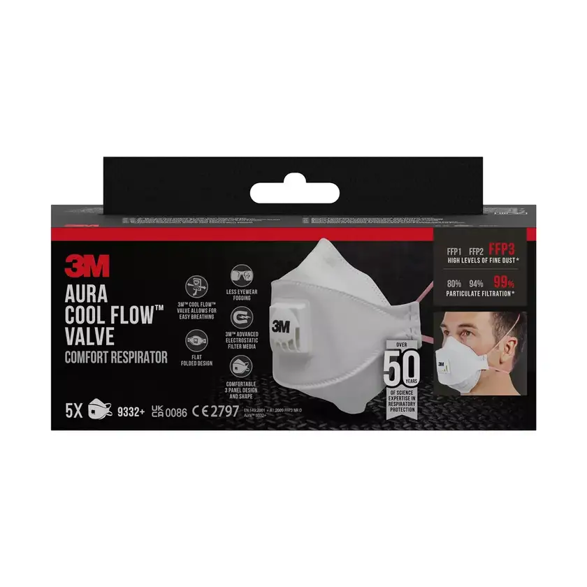 Andningskydd 9332+ FFP3 med ventil - 5 pack