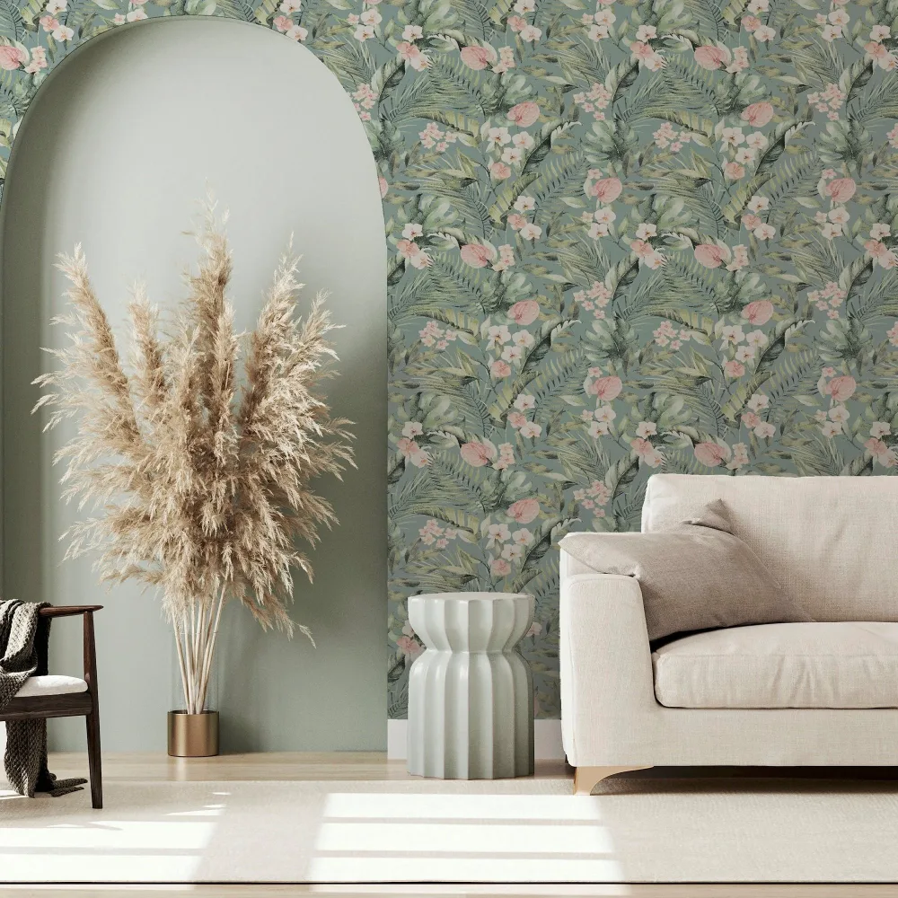 Arthouse Fantasia III 924905 Tapet Tropical Floral Sea Blue Grön/rosa