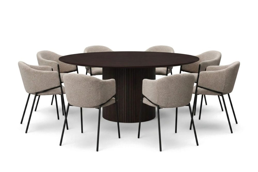 Kopparbo Matgrupp runt 180 cm Rökt Ek med 8 Filip Matstolar