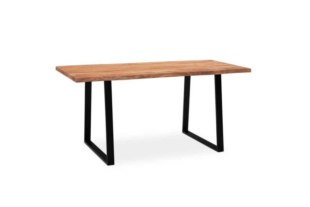 Skrivbord Wohnling Massiv trä träd kant metallben lantlig stil Svart, Rak, 160x80 cm