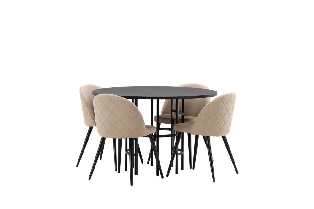 KALISOM Matgrupp 115 cm Rund Beige med 4 ABLANQUE Stolar