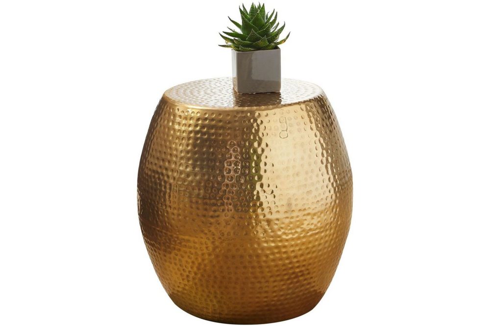 Sido bord Wohnling rund 30 cm, 42 cm höjd, aluminium med hamrat utseende, orientalisk stil Guld