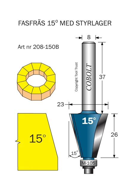 Cobolt 208-150B Fasfräs 15° D=23 L=26 F=6,5 TL=73 S=8