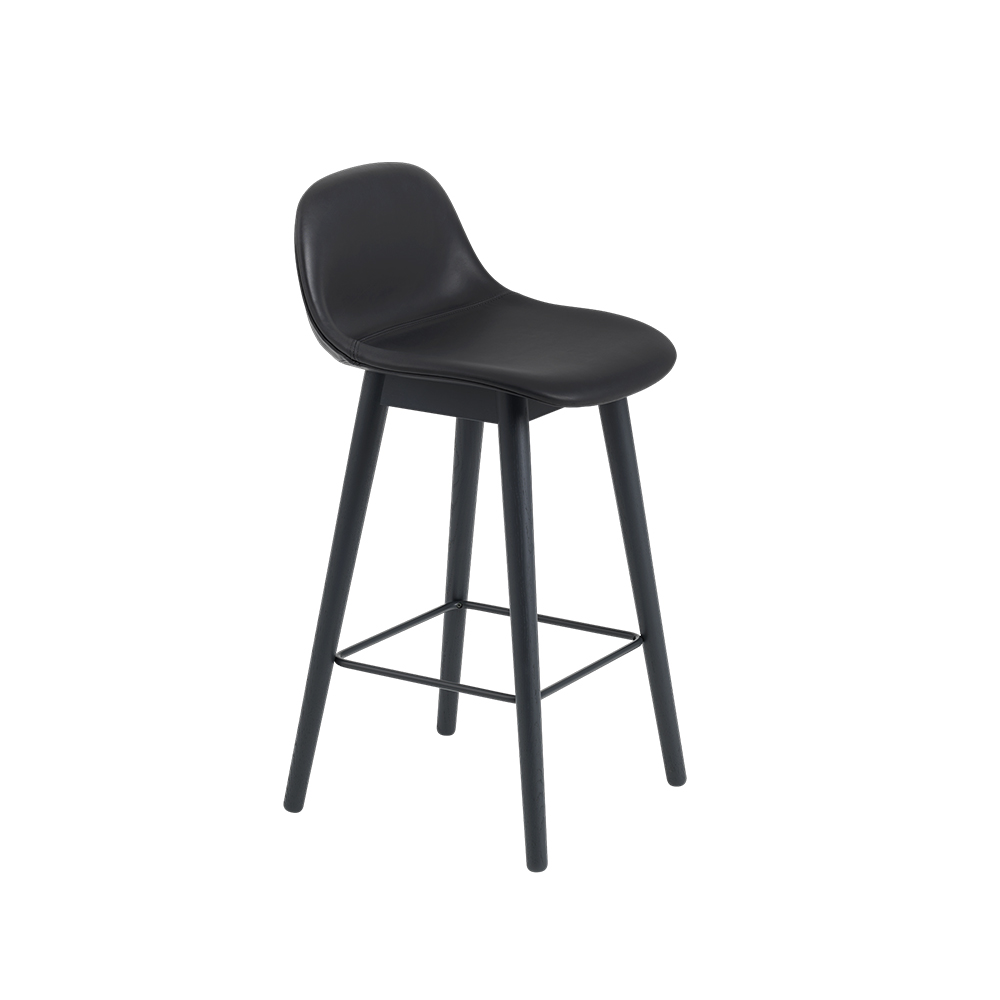 Fiber barstol med ryggstöd 75 cm, Black leather-svarta ben