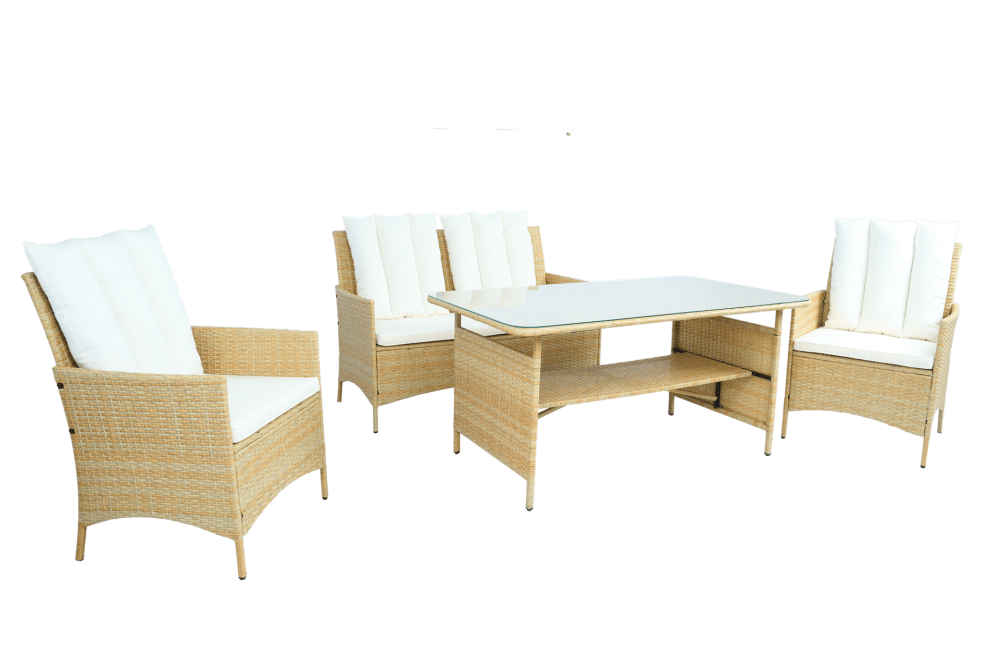 Loungegrupp med bord i beige – 2 stolar & 2-sitssoffa | Gillinge