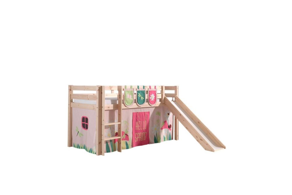 Halvhöjdssäng med gardin Pino Spring Naturlig, Naturlig, Med rutschkana, Utan tunnel, 3
