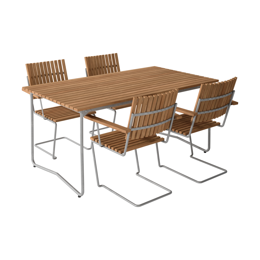 Bovik bord + 4 stolar, teak-varmförzinkat stativ