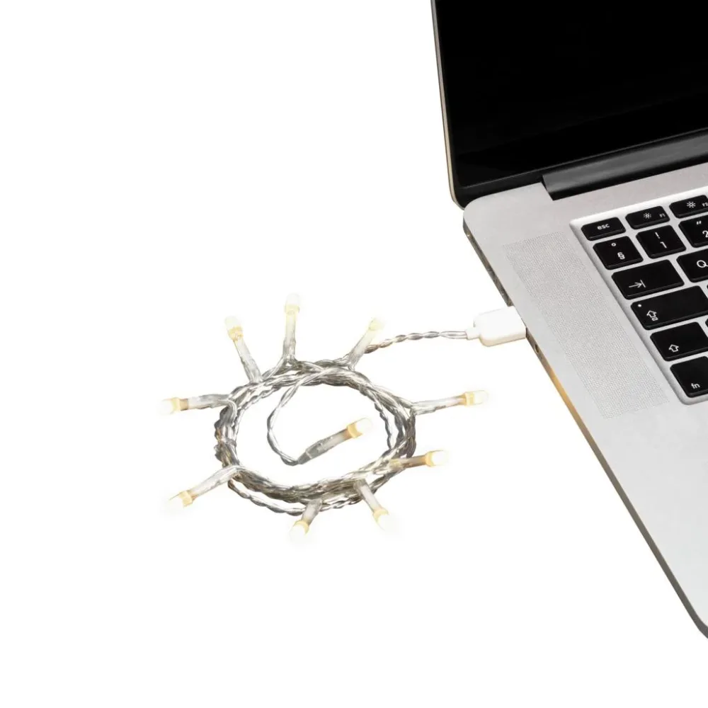 Konstsmide 1772-133 Microljusslinga frostad, USB, varmvit, transparent kabel 0.9 m, 10 LED