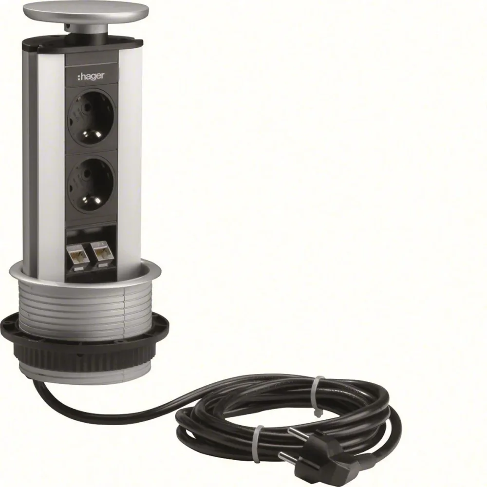 Hager G7044LAN Bordsmodul 2 uttag, silver