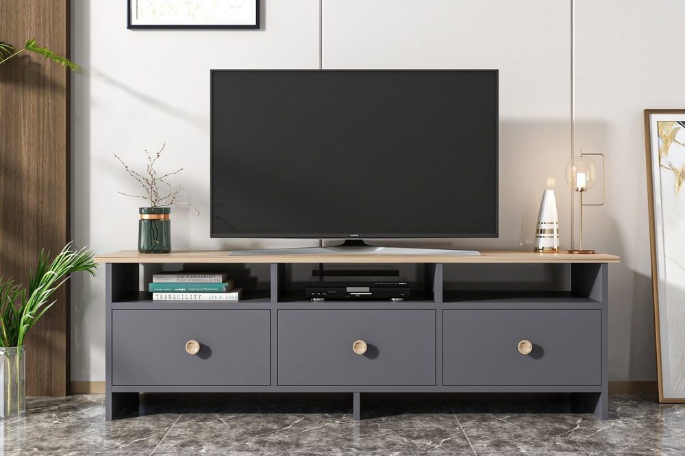 Tv-bänk 150 cm 3 Skåp 3 Hyllor