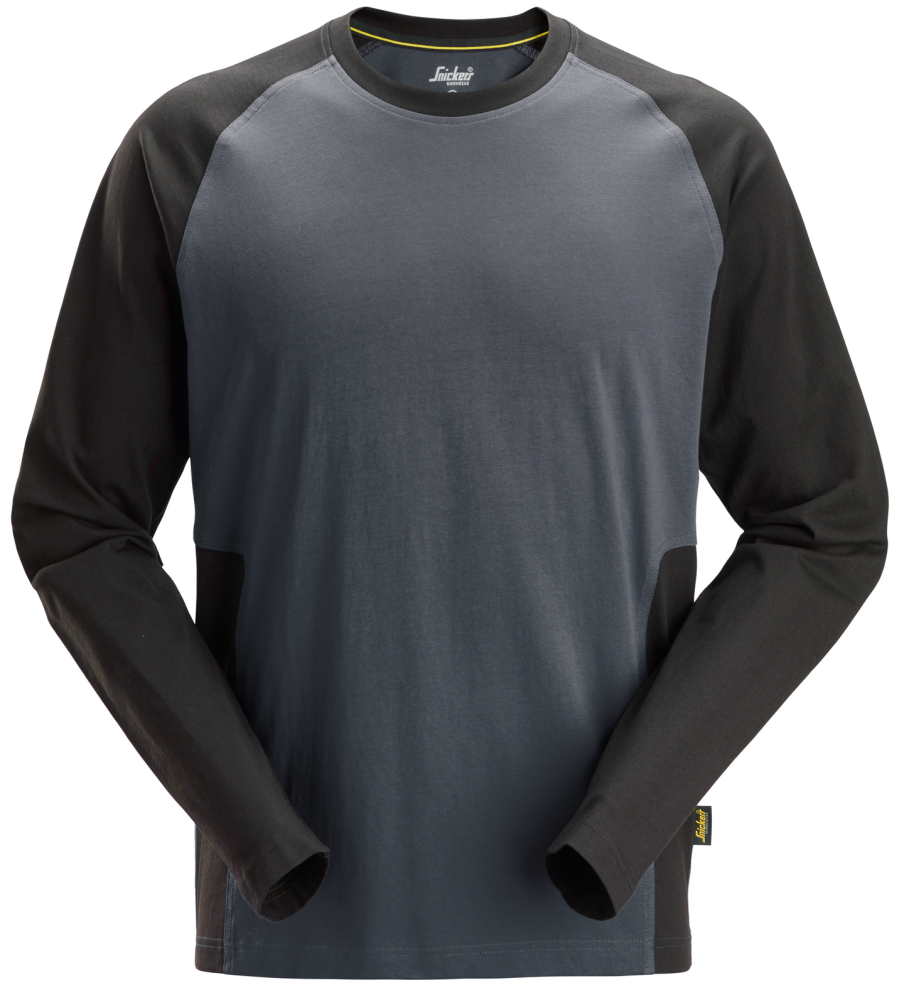 T-SHIRT SNICKERS WORKWEAR LÅNGÄRMAD 2-FÄRG, STÅLGRÅ/SVART STL XS