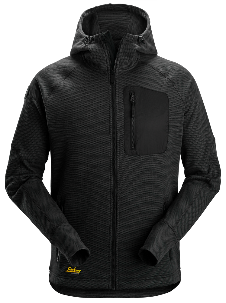 FLEECEHOODIE SNICKERS WORKWEAR FULL ZIP SVART, STL L
