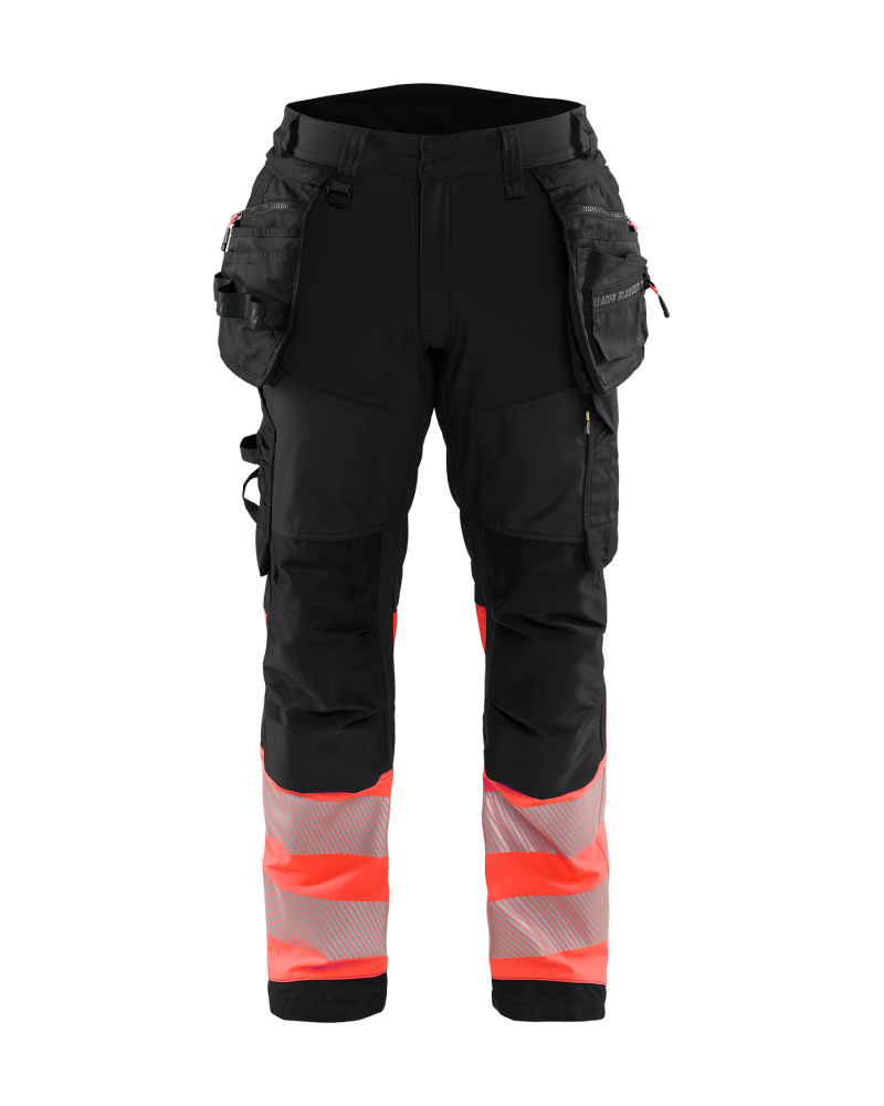 VARSELBYXA BLÅKLÄDER 1821 2513 SOFTSHELL, SVART/VARSELRÖD C48