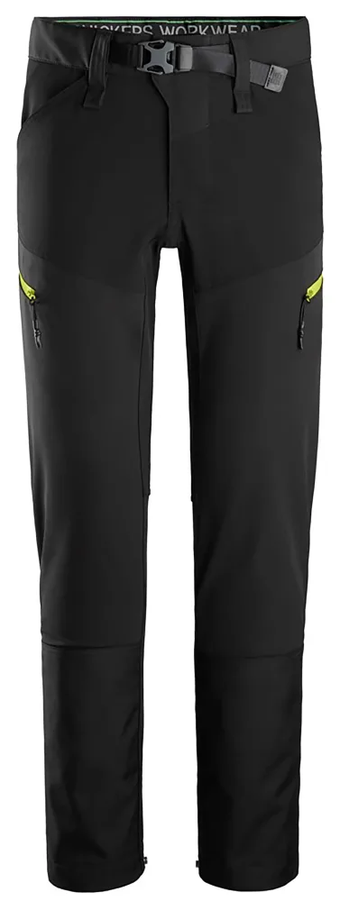Snickers Workwear 6948-0467 FlexiWork Arbetsbyxa stretch. softshell, svart/gul 54
