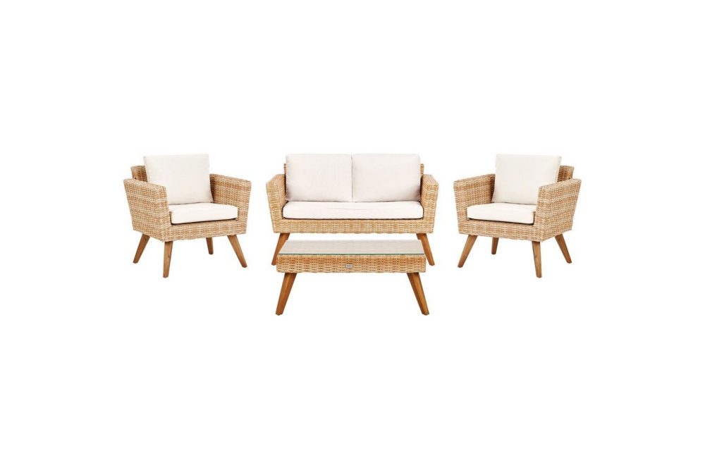 Loungegrupp med bord Vittoria Naturligt/vitt/ljust trä, 4-Sits