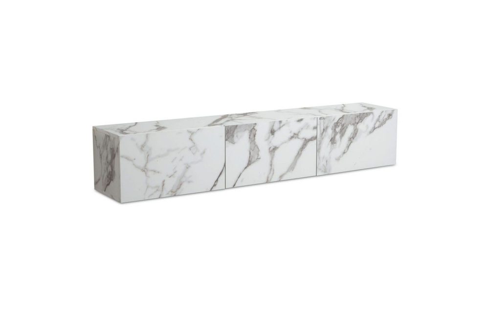 Lowboard Wohnling Folierad upphängning med luckdörr, modern Marmor, Vit, 160 cm