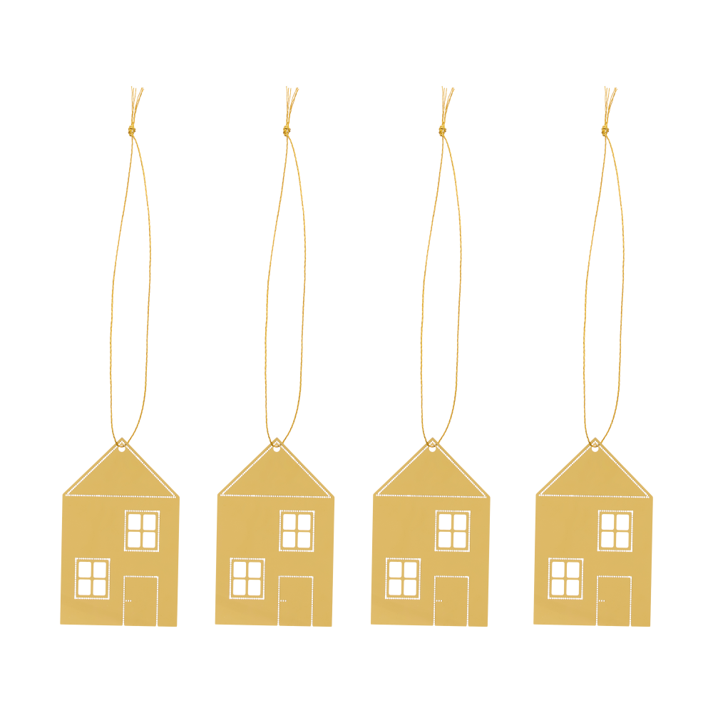 Christmas deco Town house 6 cm 4-pack, Mässing