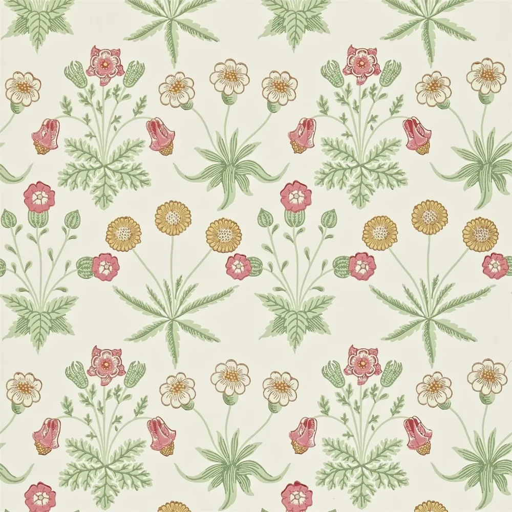 Morris and Friends Daisy Willow/pink Darw212562 Grön Tapet | Stuvbutiken