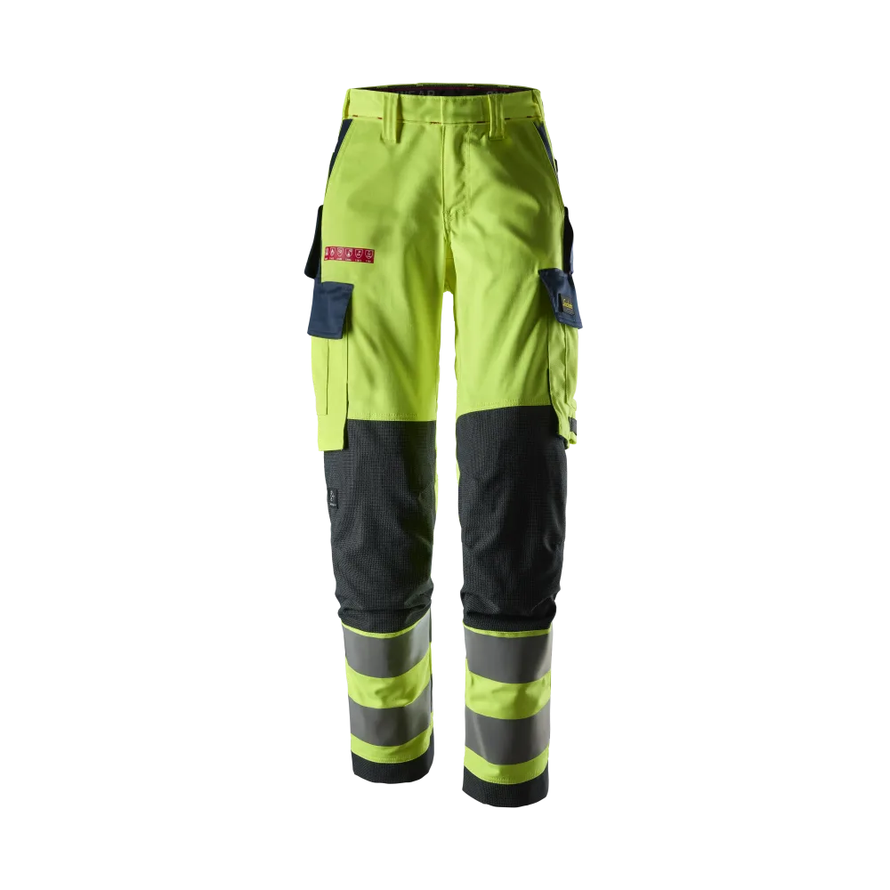 Snickers Workwear ProtecWork 6367 Arbetsbyxa varsel, gul/marinblå, dam, klass 2, flamskydd 42